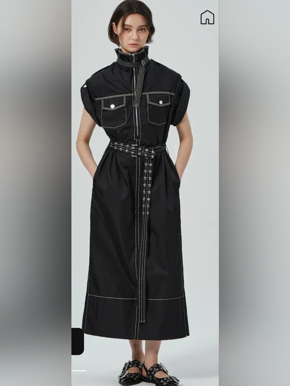 Ganni SEALED! NWT! Duchesse Nylon Cowl Neck Belted Dress in Black. Sz 38. R2S!